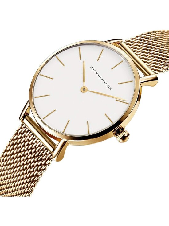 Womens White And Rose Gold Stainless Steel Mesh Strap Minimalist Slim Dial Watch main image 5
